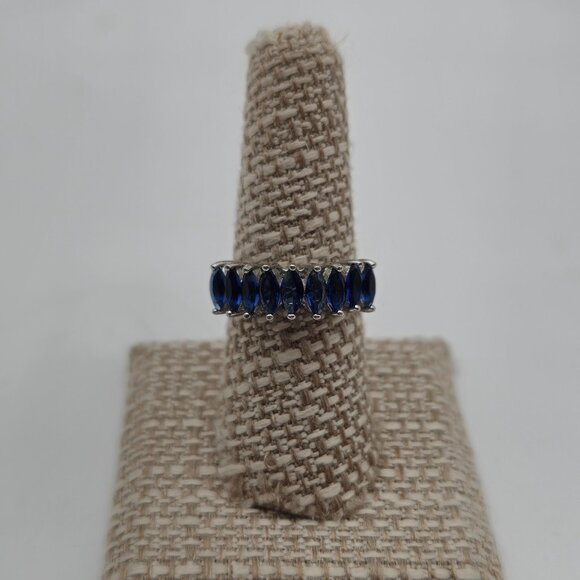 Size 8 Sterling Silver Blue Marquise Cubic Zirconia Gems Ring A3745 - Picture 1 of 9